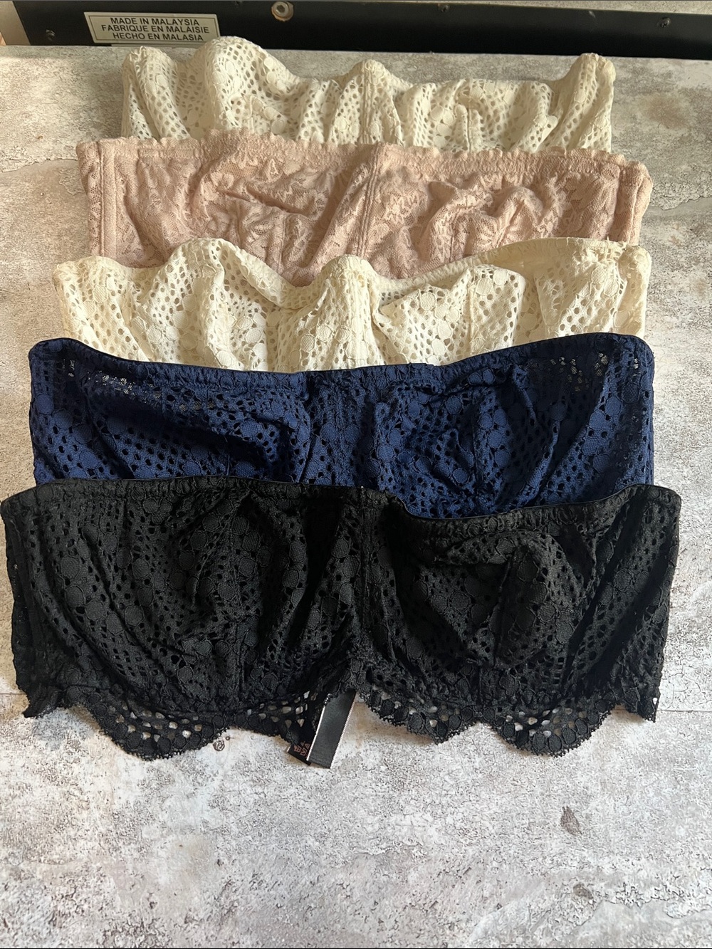 Victoria's Secret Lace Bandeau Bralettes - Black, Navy, Blush, Cream